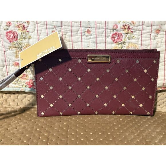 Michael Kors Jamey Clutch Wristlet Merlot Leather New NWT - Picture 2 of 8